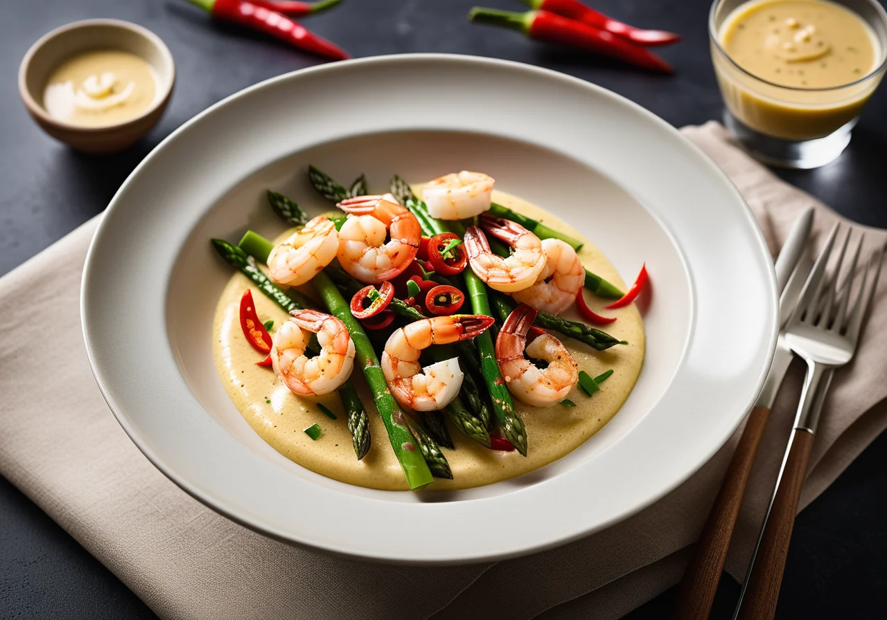 Shrimps with Pak Choy and Green Asparagus