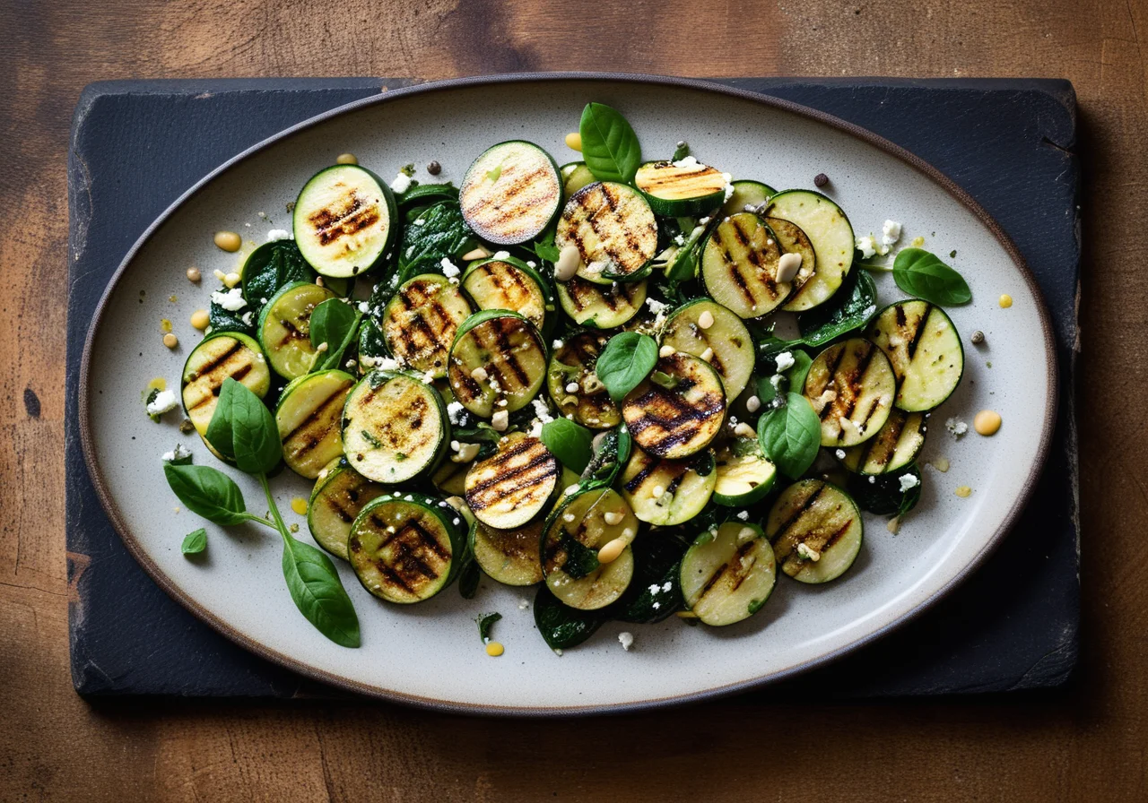 Grilled Zucchini with Spinach, Goat Cheese and Chickpeas