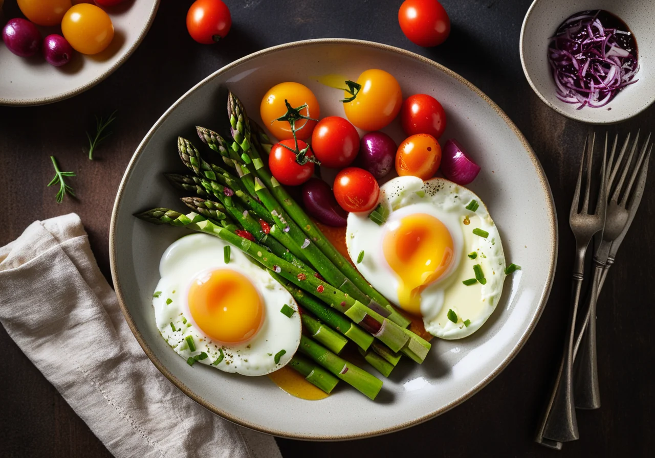 Green Asparagus with Tomato Salad and Poached Eggs