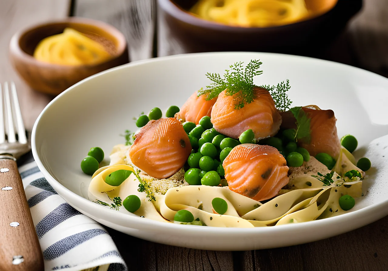 Smoked Fish Balls with Tagliatelle and Peas