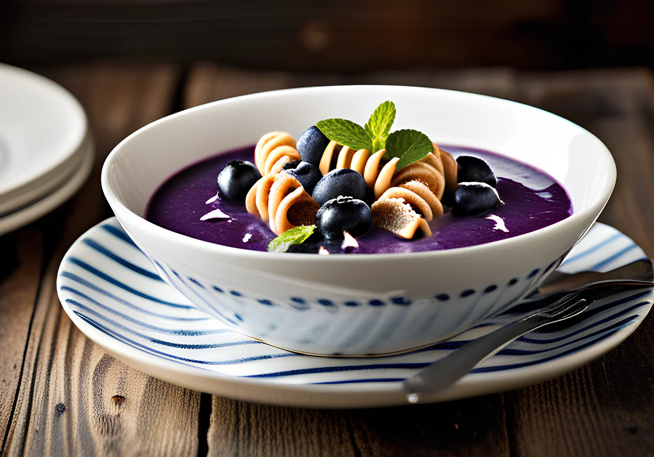 Cold Blueberry Soup with Pasta