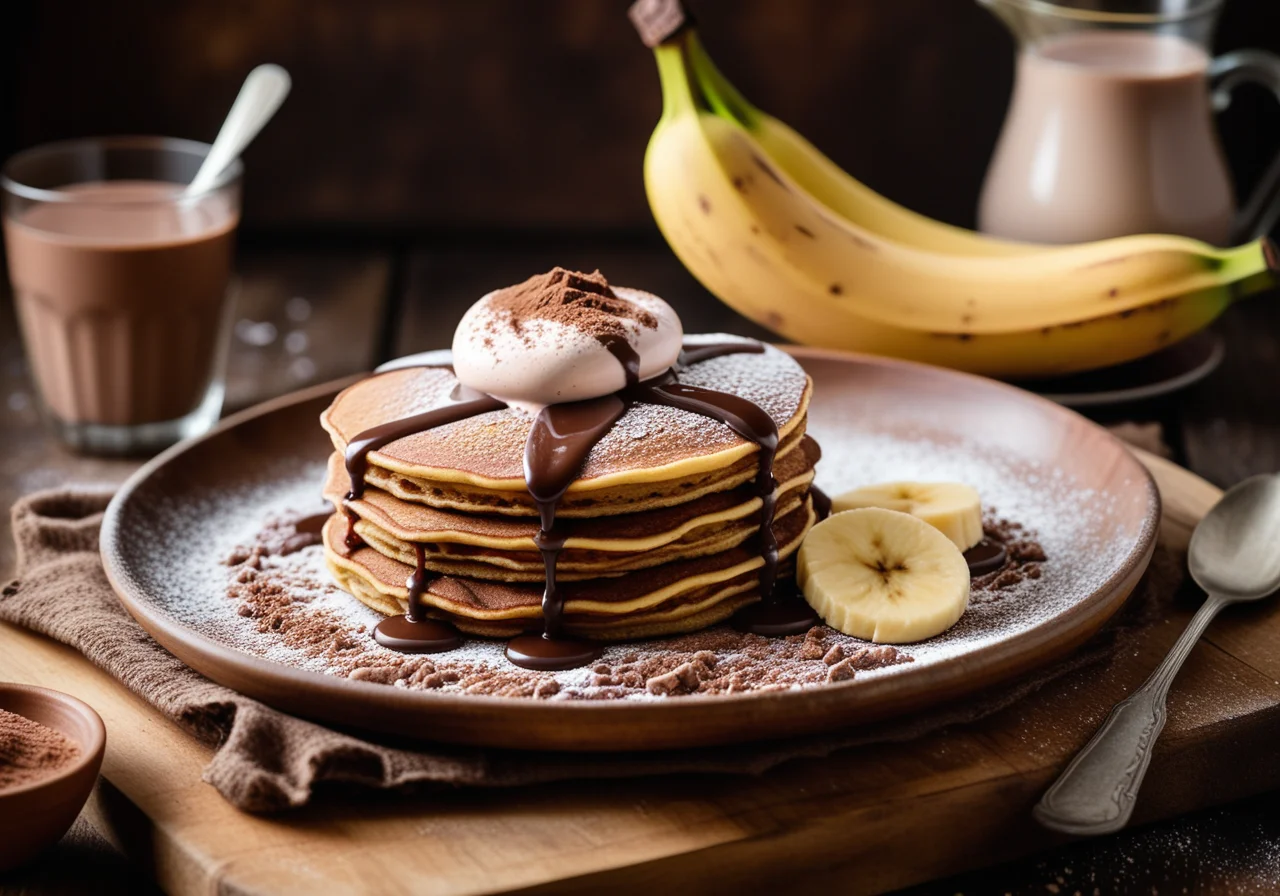Cocoa Banana Pancakes with Chocolate Yogurt