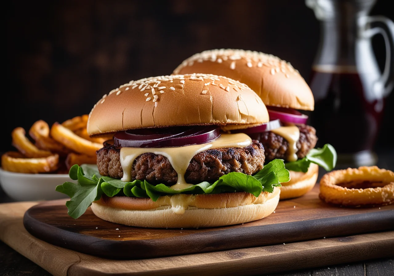 Goat cheese burger with caramelized onions