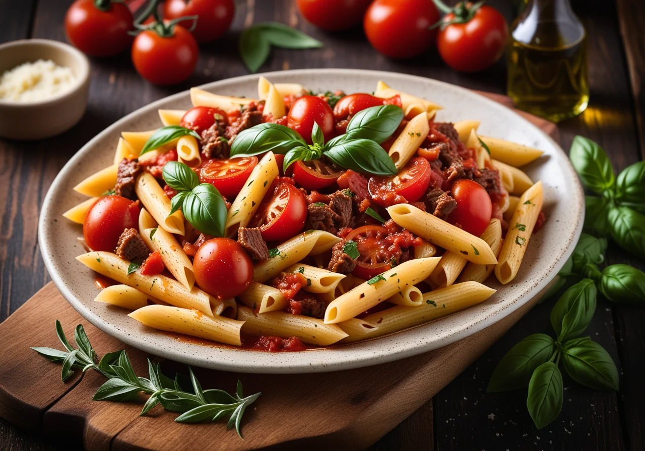 Pasta with Ground Beef and Tomatoes