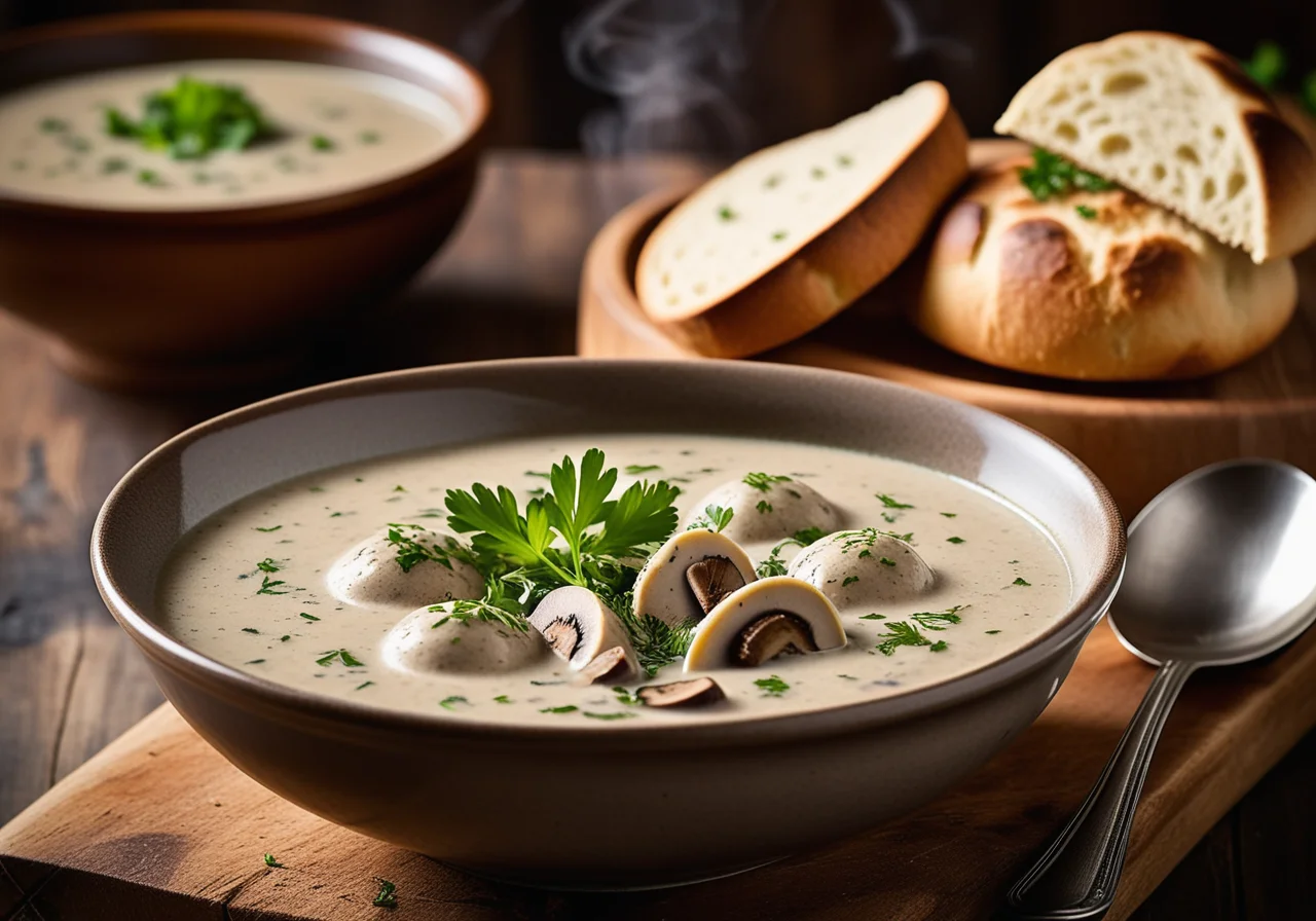 Mushroom Soup with Bread Dumplings