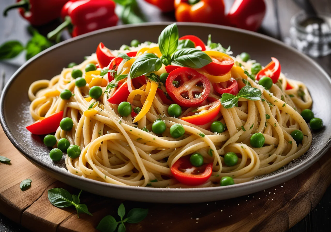 Spaghetti with Vegetables and Cream Sauce