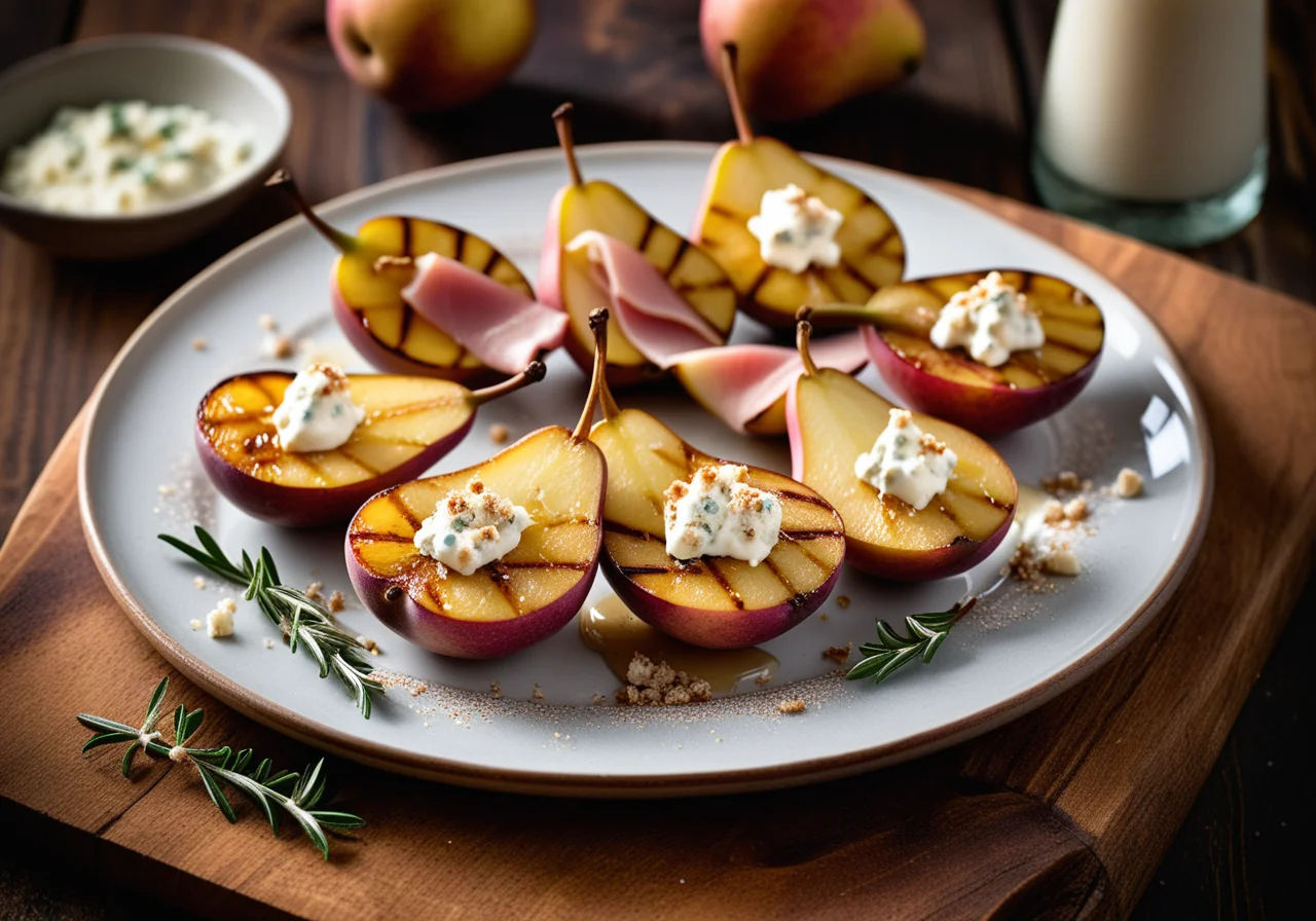 Grilled Pears with Blue Cheese and Serrano Ham