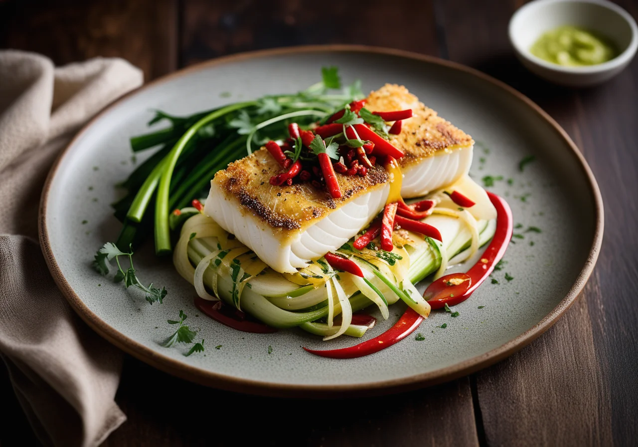 Pikeperch with Wasabi Turnip Greens