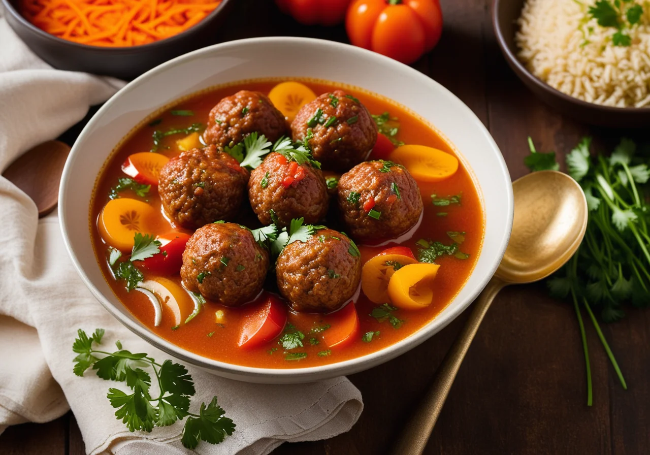 Vegetable Soup with Rice Meatballs