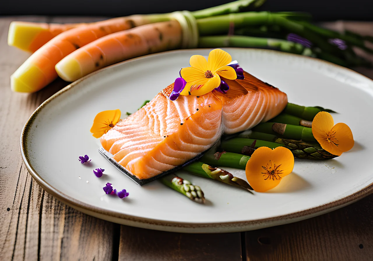 Salmon on Asparagus-Carrot Vegetable