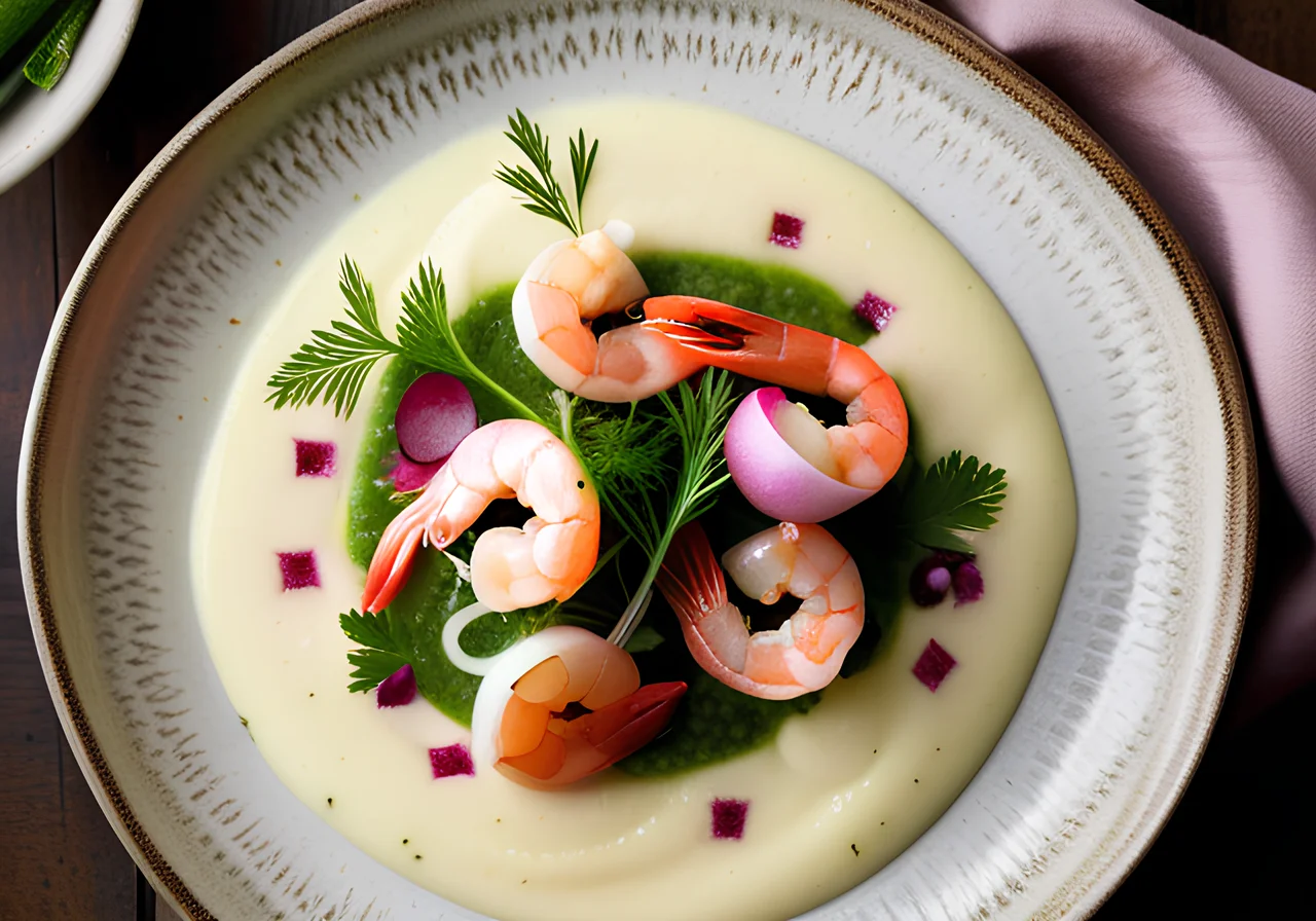 Radish and Shrimp Skillet on Celery Puree