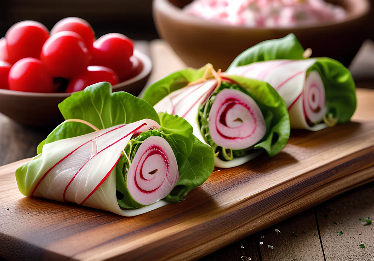 Salad Wraps with Turkey Ham and Radishes