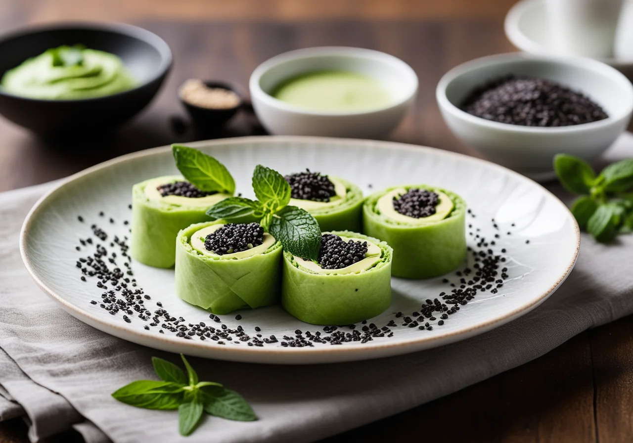 Rice Paper Rolls with Peas, Miso and Mint