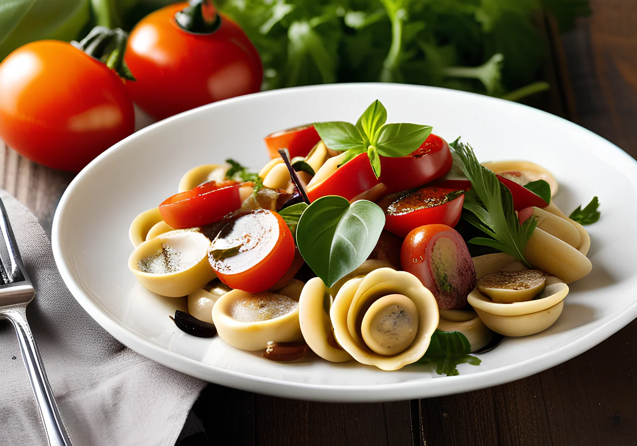 Pasta Salad with Cheese and Eggplant