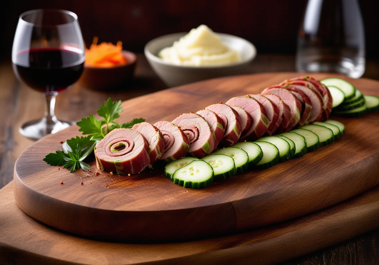 Veal roulade with bacon cucumber filling