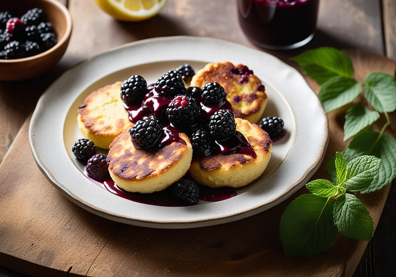 Quark Potato Patties with Blackberry Compote