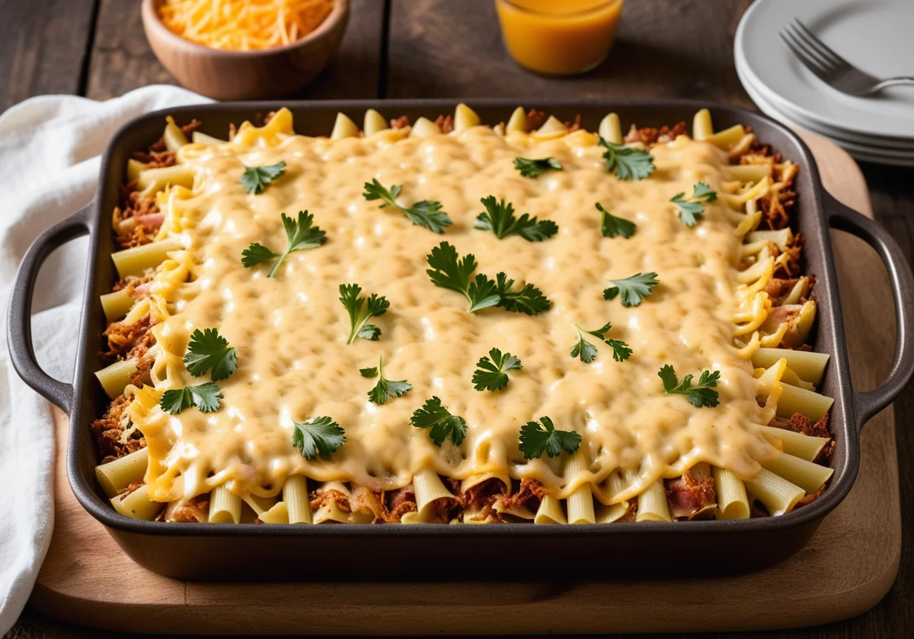 Pasta Casserole with White Cabbage and Ham