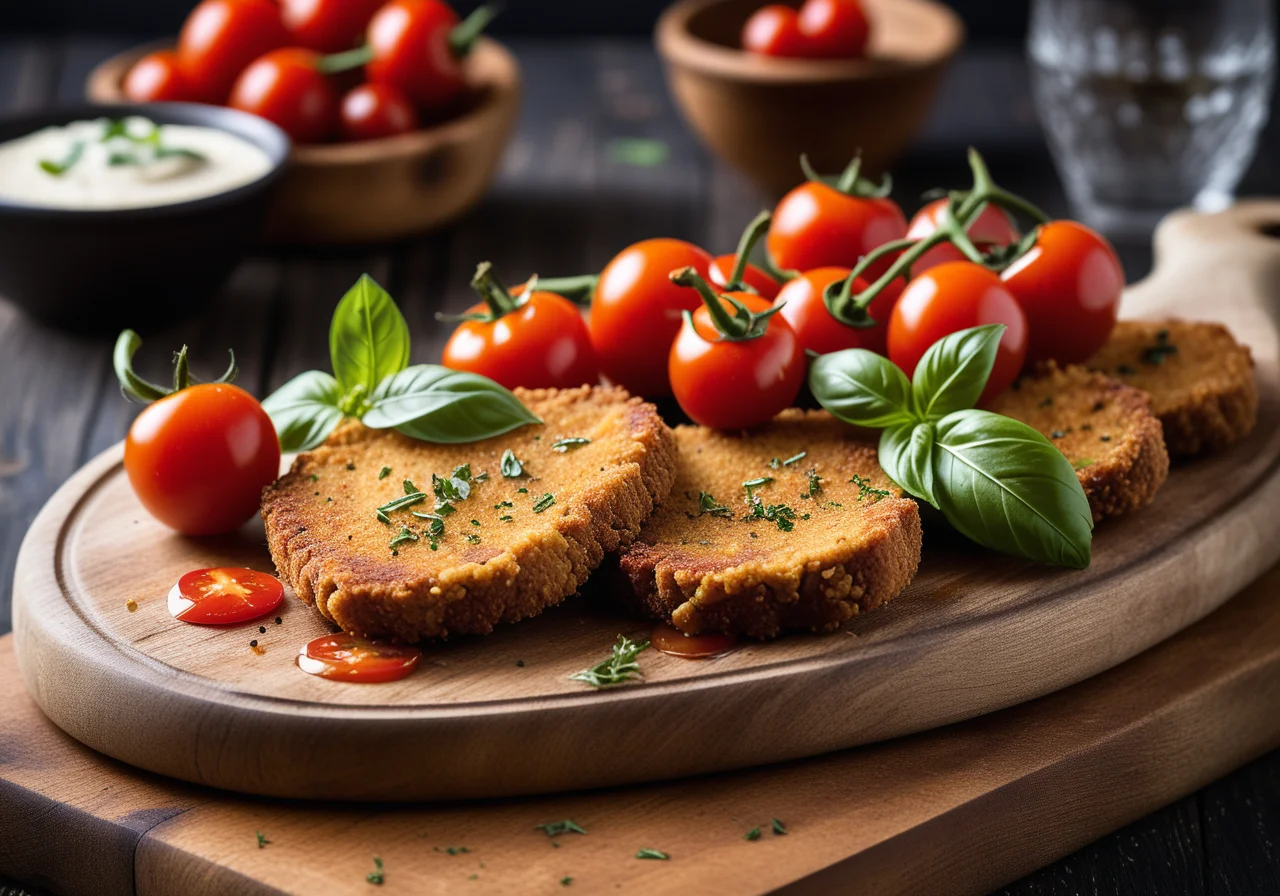 Breaded Schnitzels with Eggplant and Tomatoes