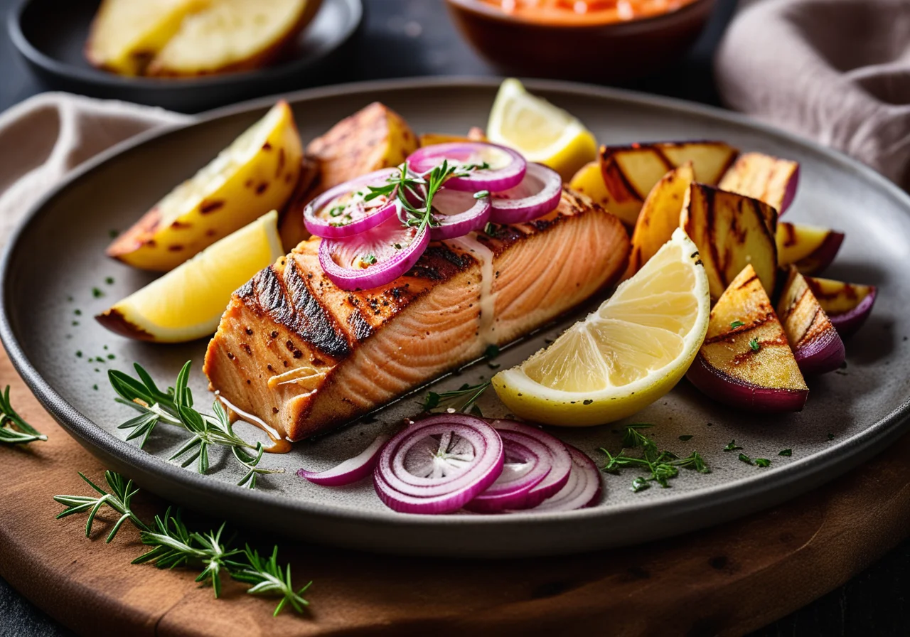 Salmon with Baked Potatoes
