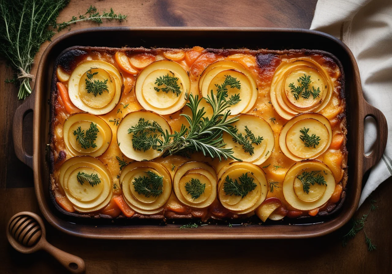 Vegetable gratin Provençal style with thyme honey
