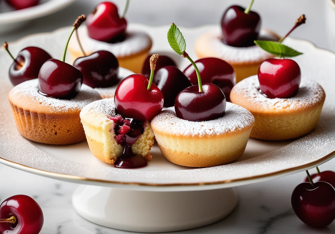 Mini Cakes with Cherries and Marzipan