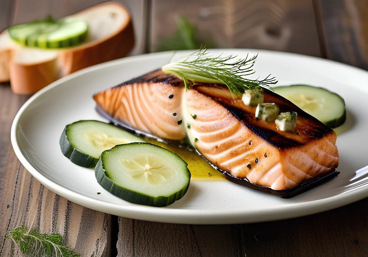 Grilled Salmon with Garlic Bread