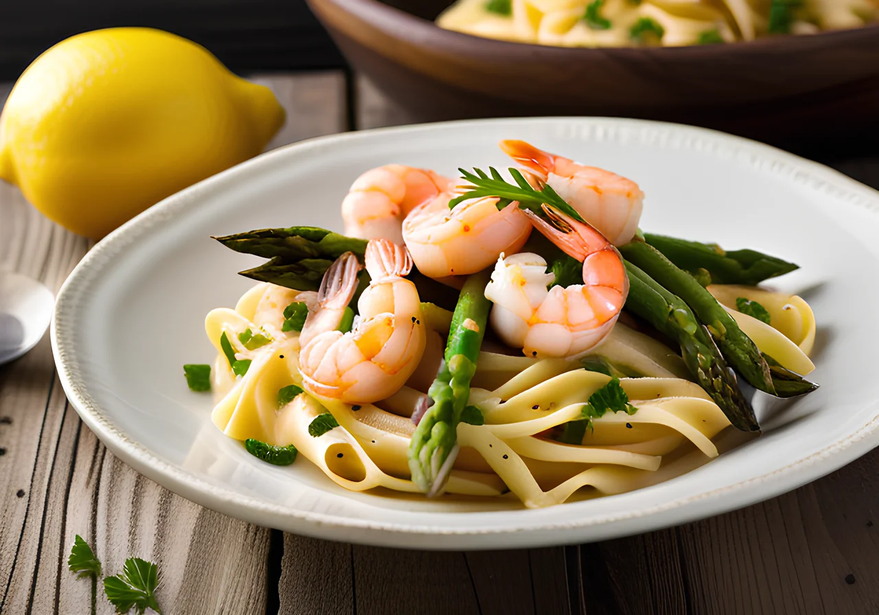 Pasta with Green Asparagus and Shrimp