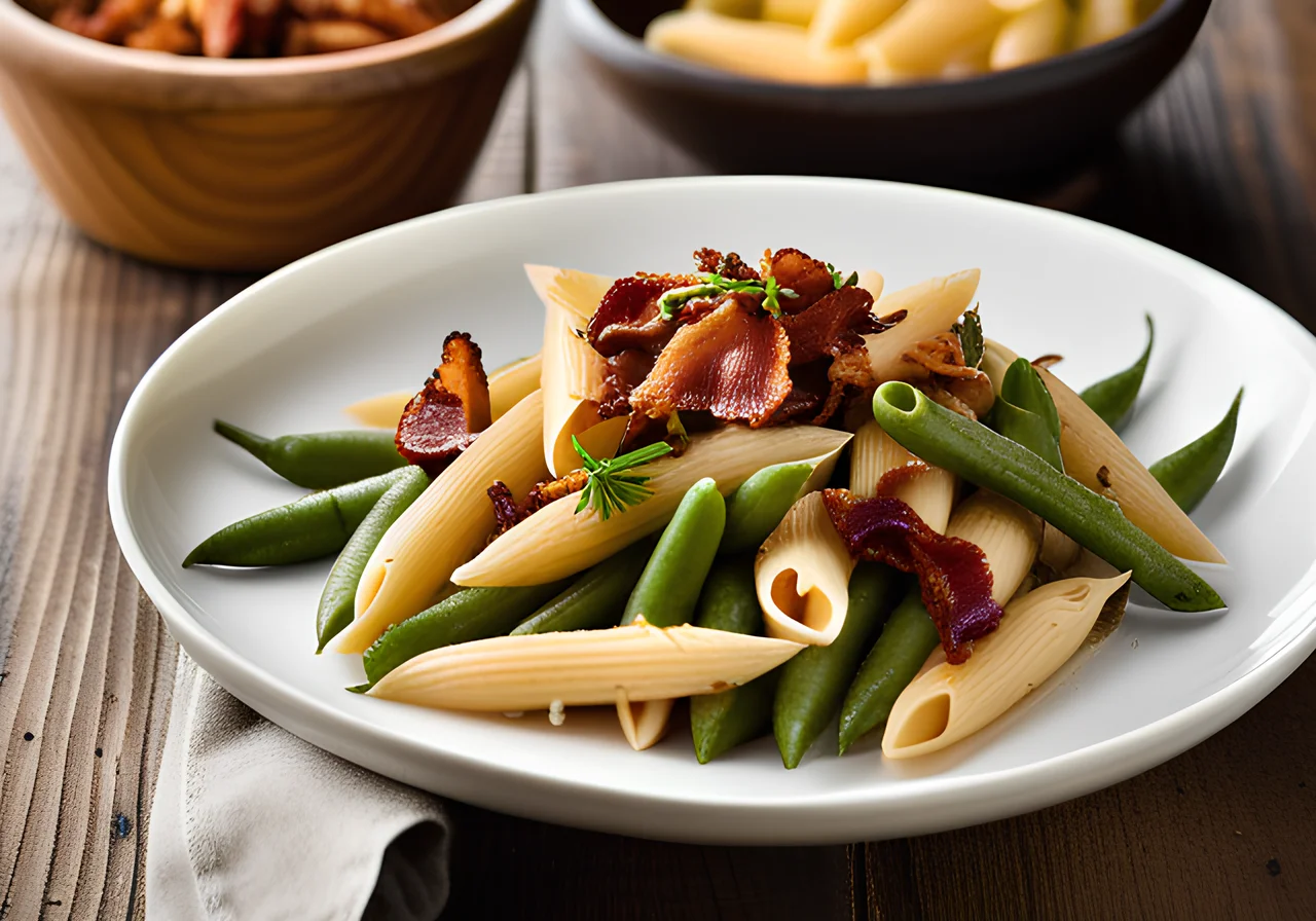 Penne with Beans, Mushrooms and Bacon