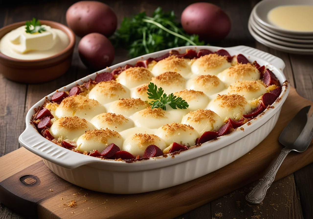 Potato Casserole with Cheese and Salami