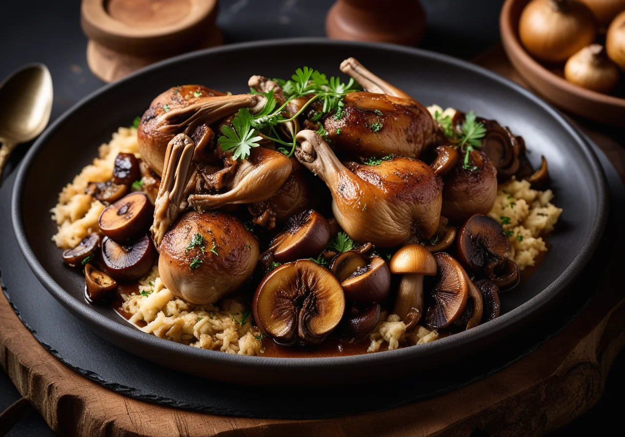 Braised Rabbit with Mushrooms and Onions
