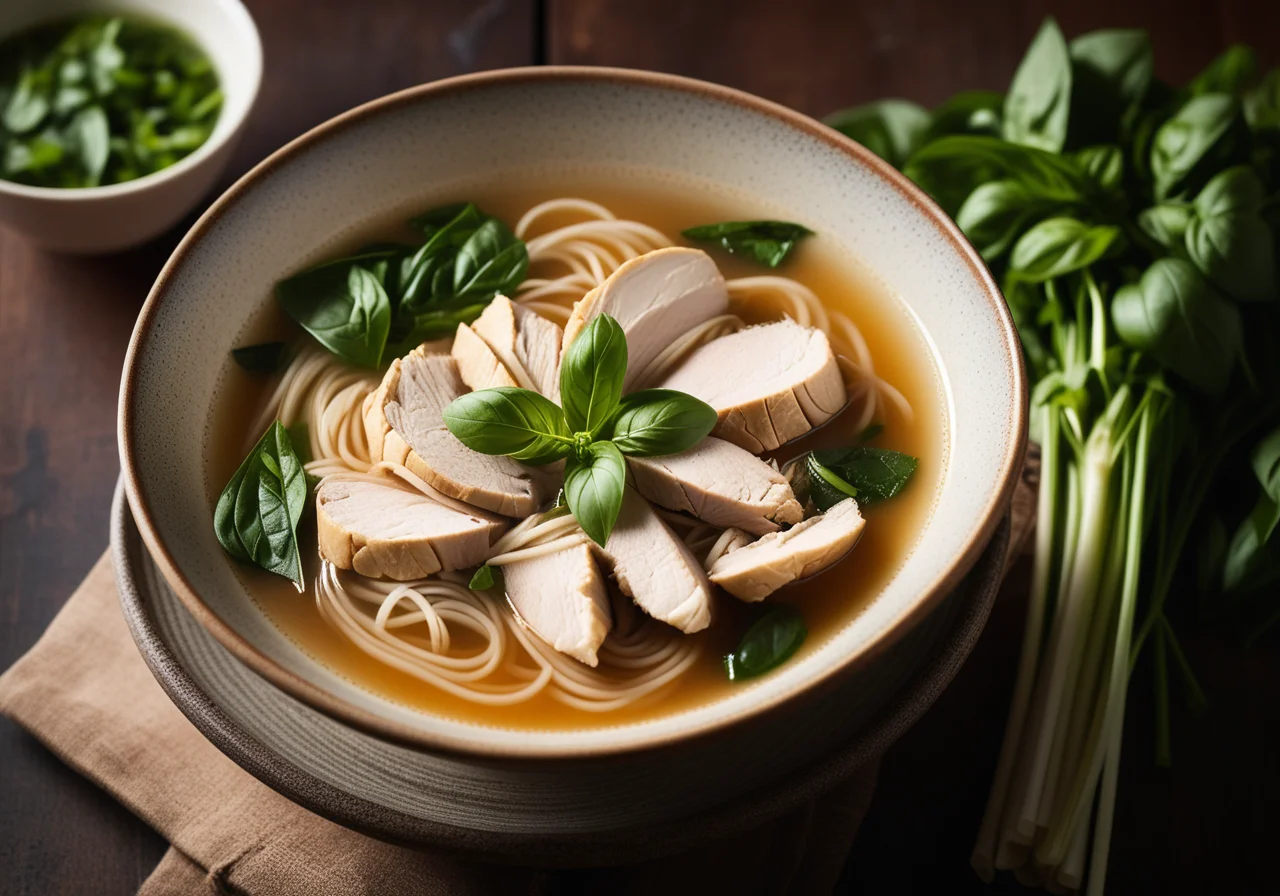 Asian Poultry Broth with Sprouts and Thai Basil