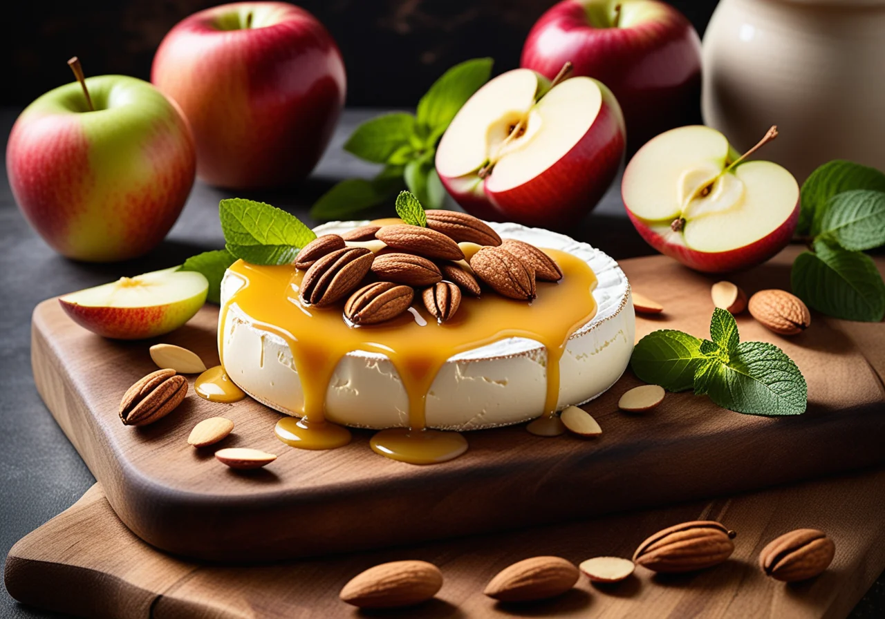 Warm Camembert with Honey Almonds and Apple