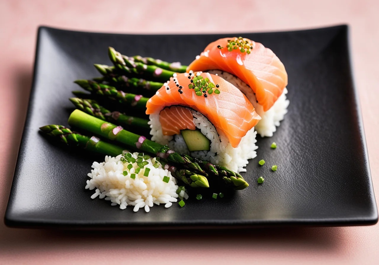 Salmon Sushi with Asparagus and Nori Seaweed