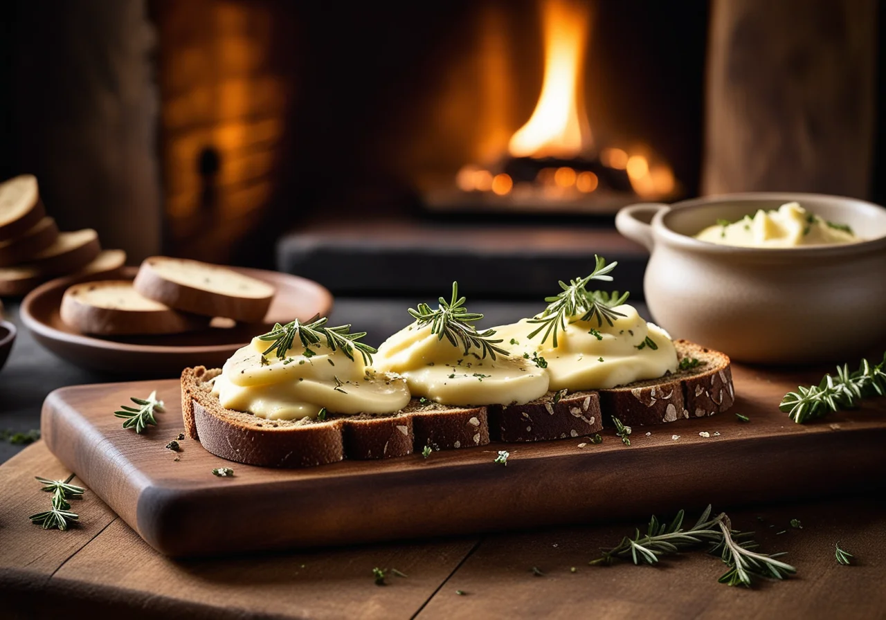 Toasted Bread with Mashed Potatoes and Sautéed Porcini Mushrooms