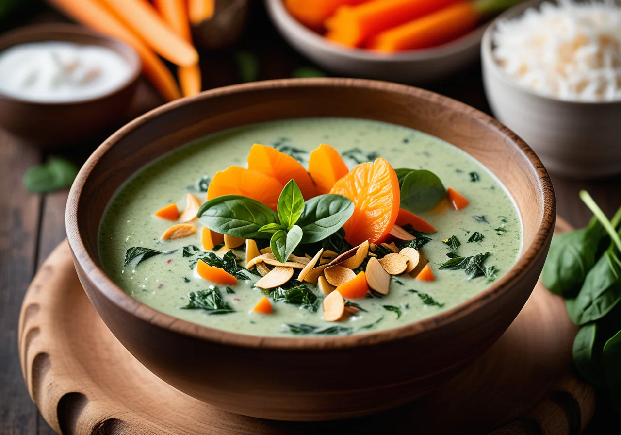 Spinach Cream Soup with Coconut and Carrots