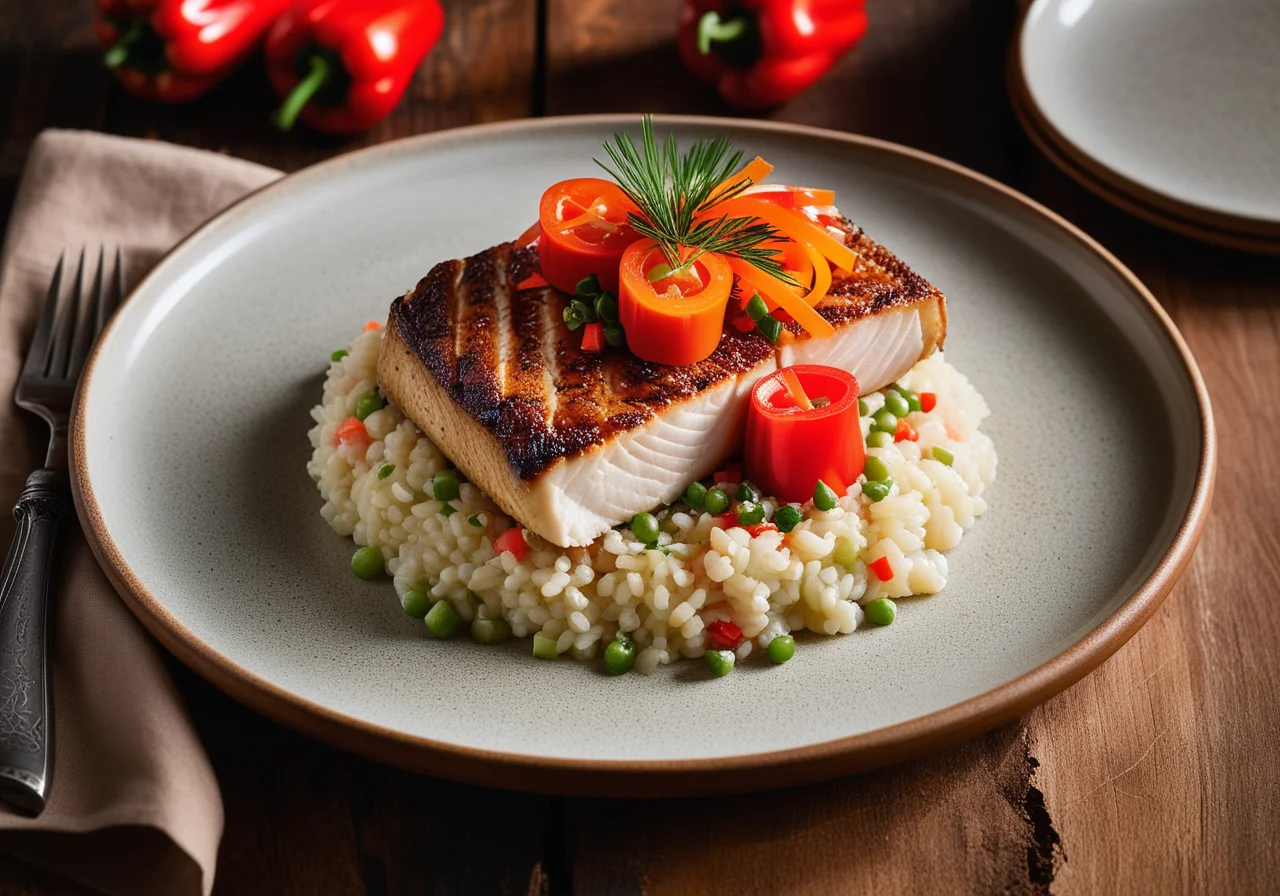 Perlgrape Fillet with Sauerkraut-Paprika Vegetable and Pearl Barley