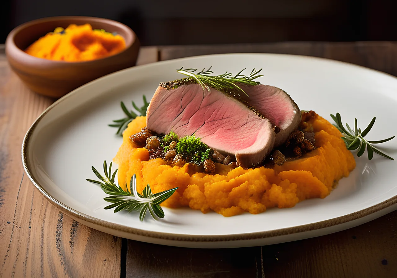 Lamb Loin in Herb Crust with Sweet Potato Mash