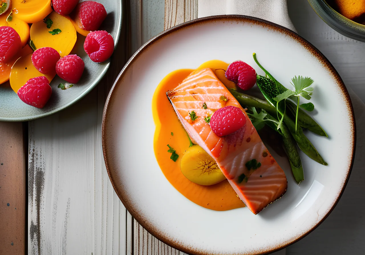 Salmon with Sweet Potato Rounds and Pan Vegetables