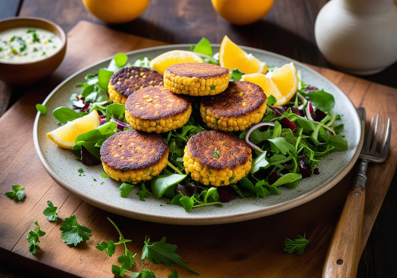 Corn Patties with Salad