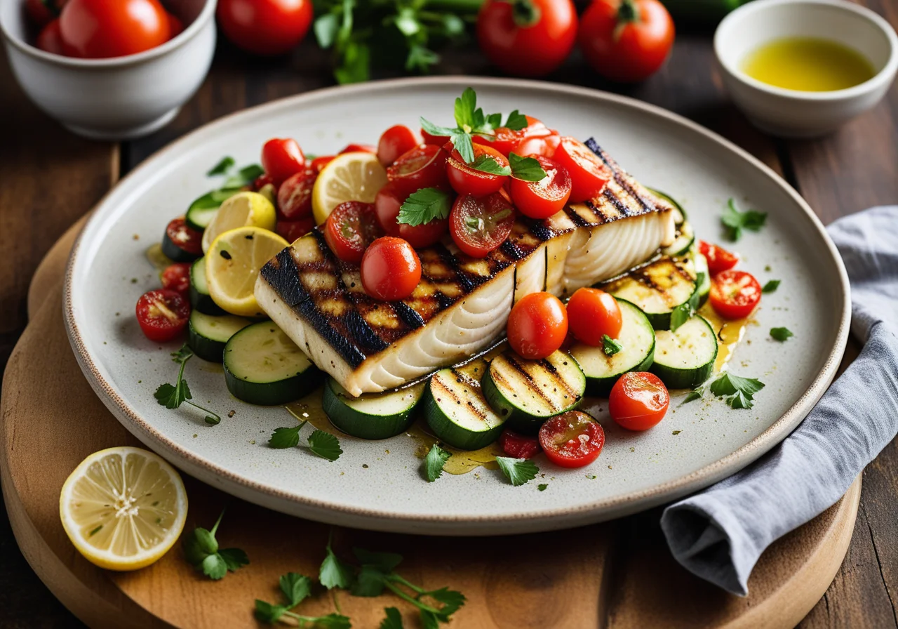 Seezunge vom Grill mit Zucchini und Tomaten