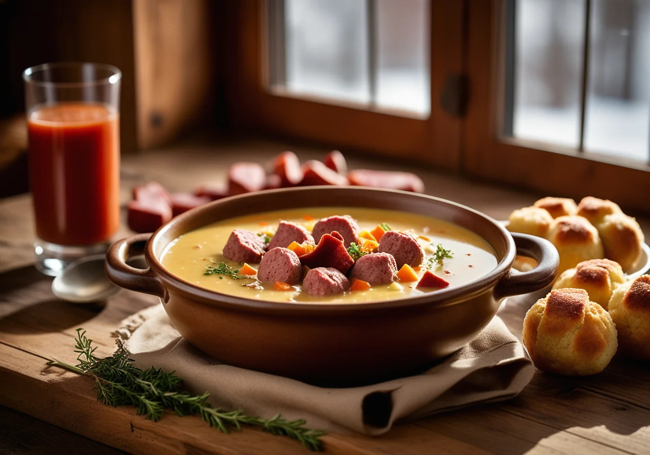 Vegetable Soup with Bratwurst Dumplings