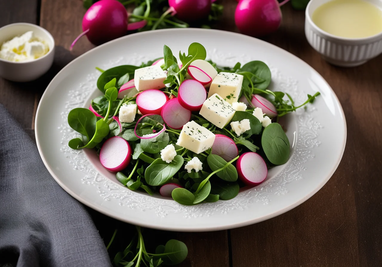 Spinach-Radish Salad with Sheep Cheese