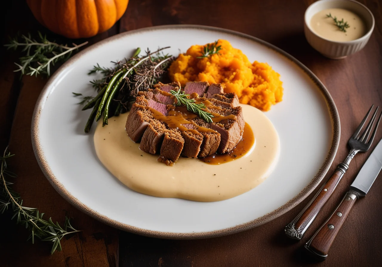 Stuffed Veal Cutlet with Pumpkin Mash and Truffle Shavings