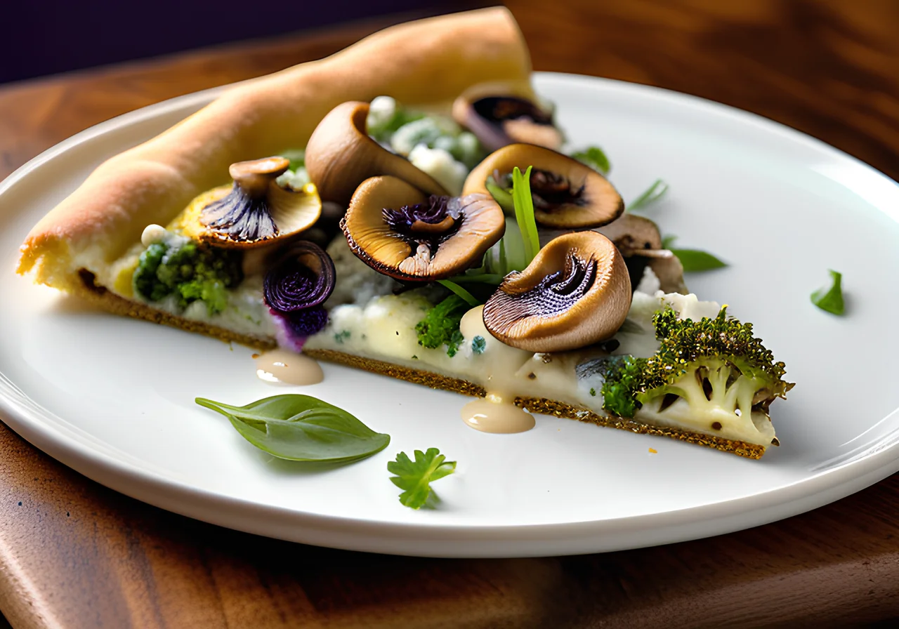 Broccoli Pizza with Mushrooms and Blue Cheese