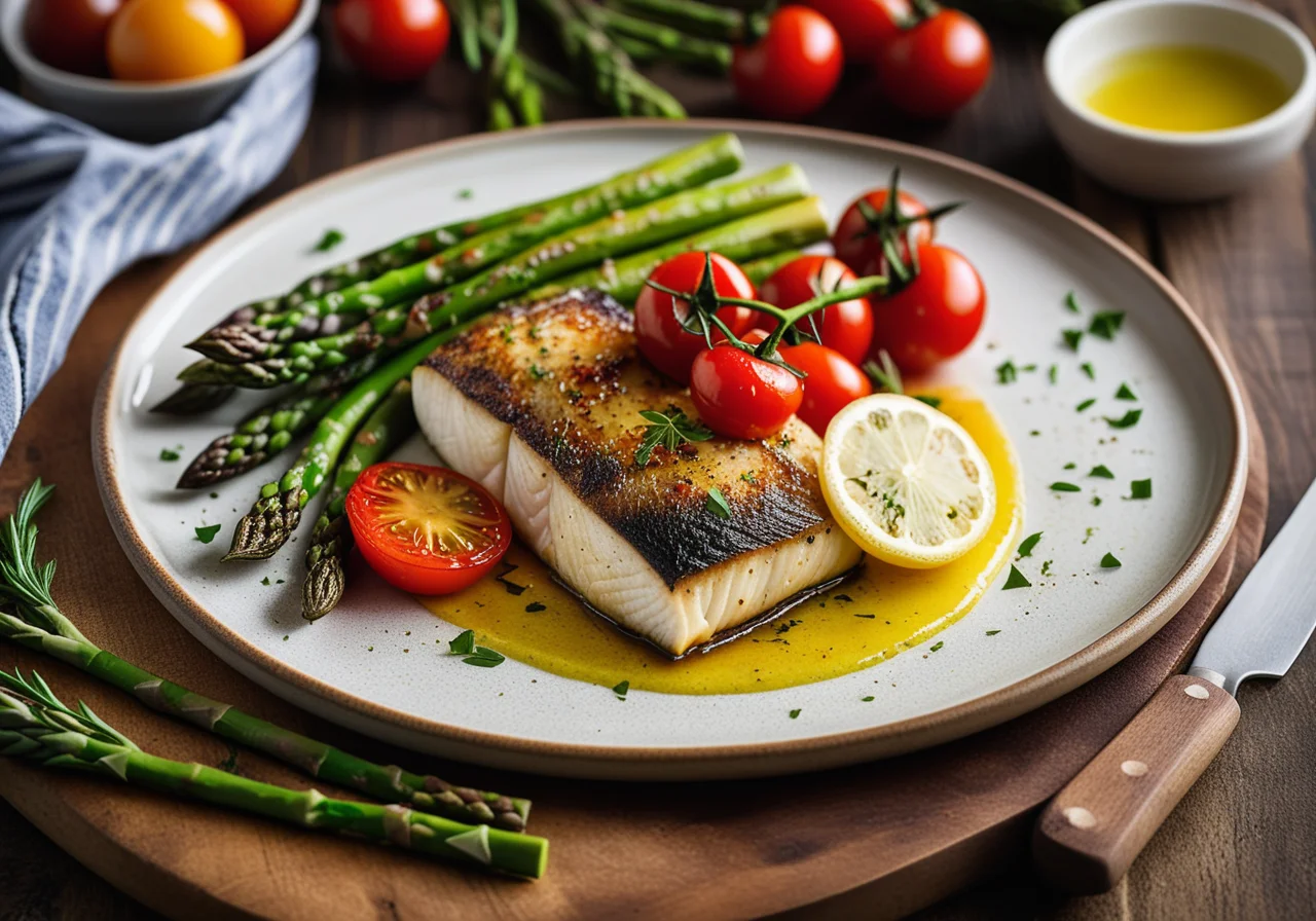Baked Fish with Tomatoes and Asparagus