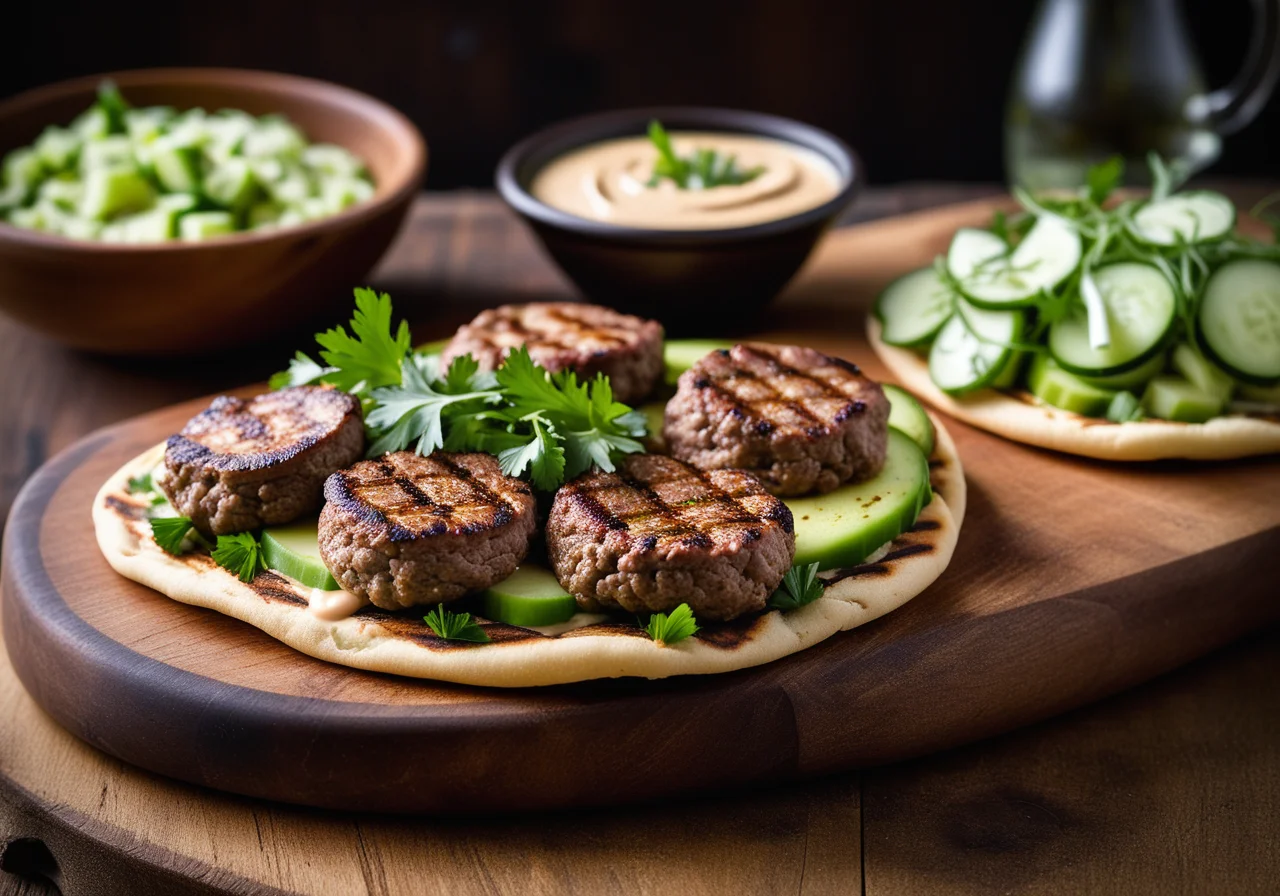 Grilled Flatbread with Lamb Patties