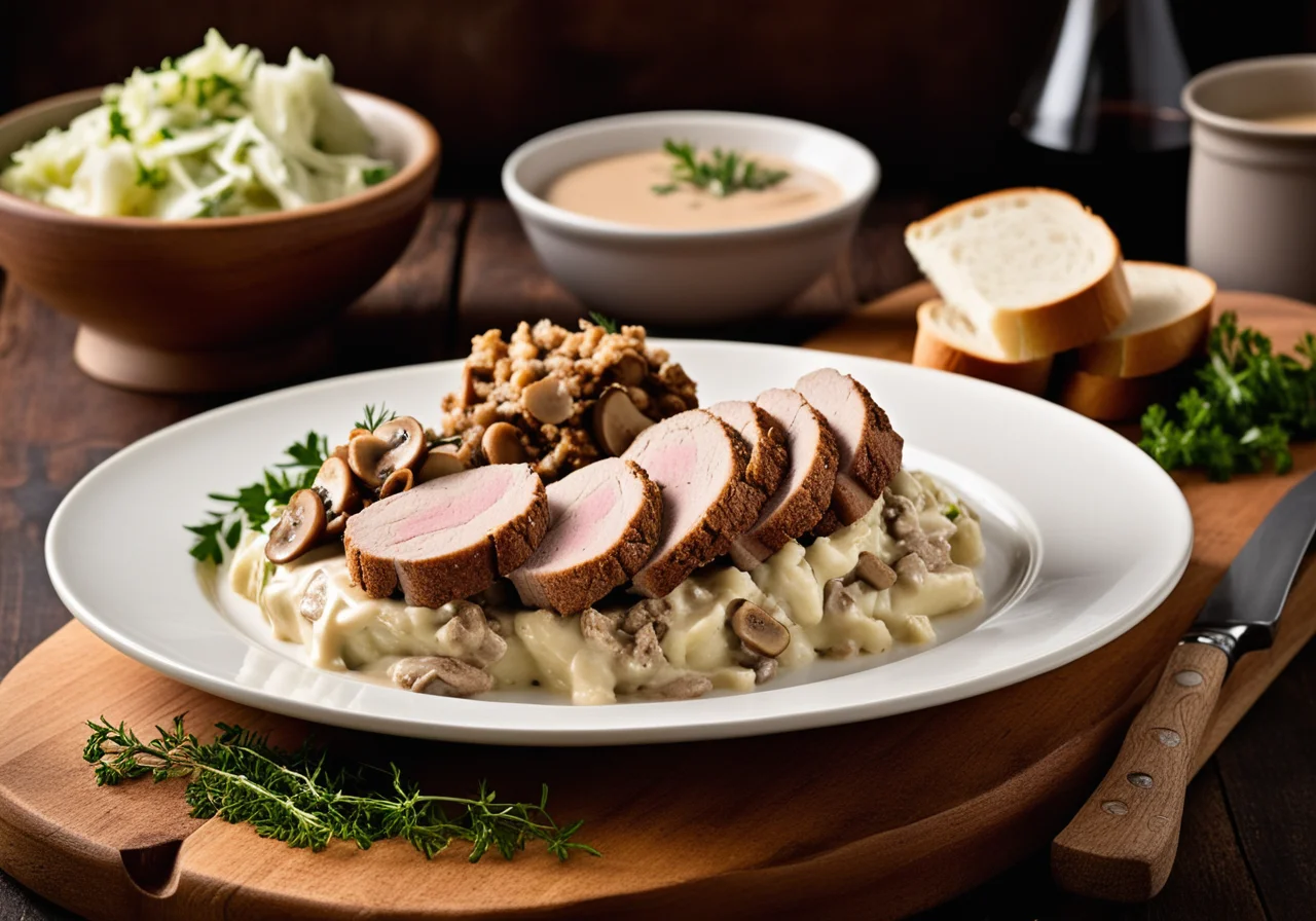 Pork Tenderloin with Vegetable Bread Roll Filling