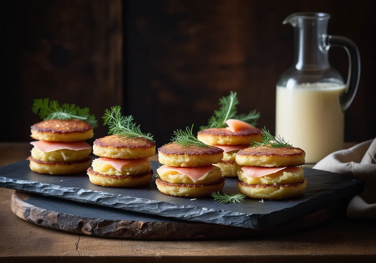 Potato Sauerkraut Patties with Crème Fraîche and Smoked Salmon