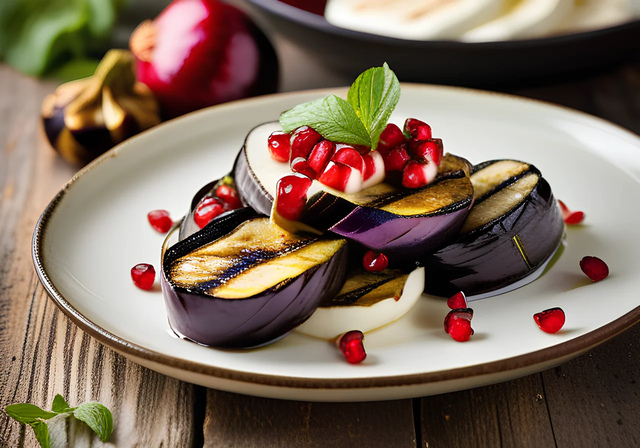 Grilled Eggplant with Mozzarella and Pomegranate