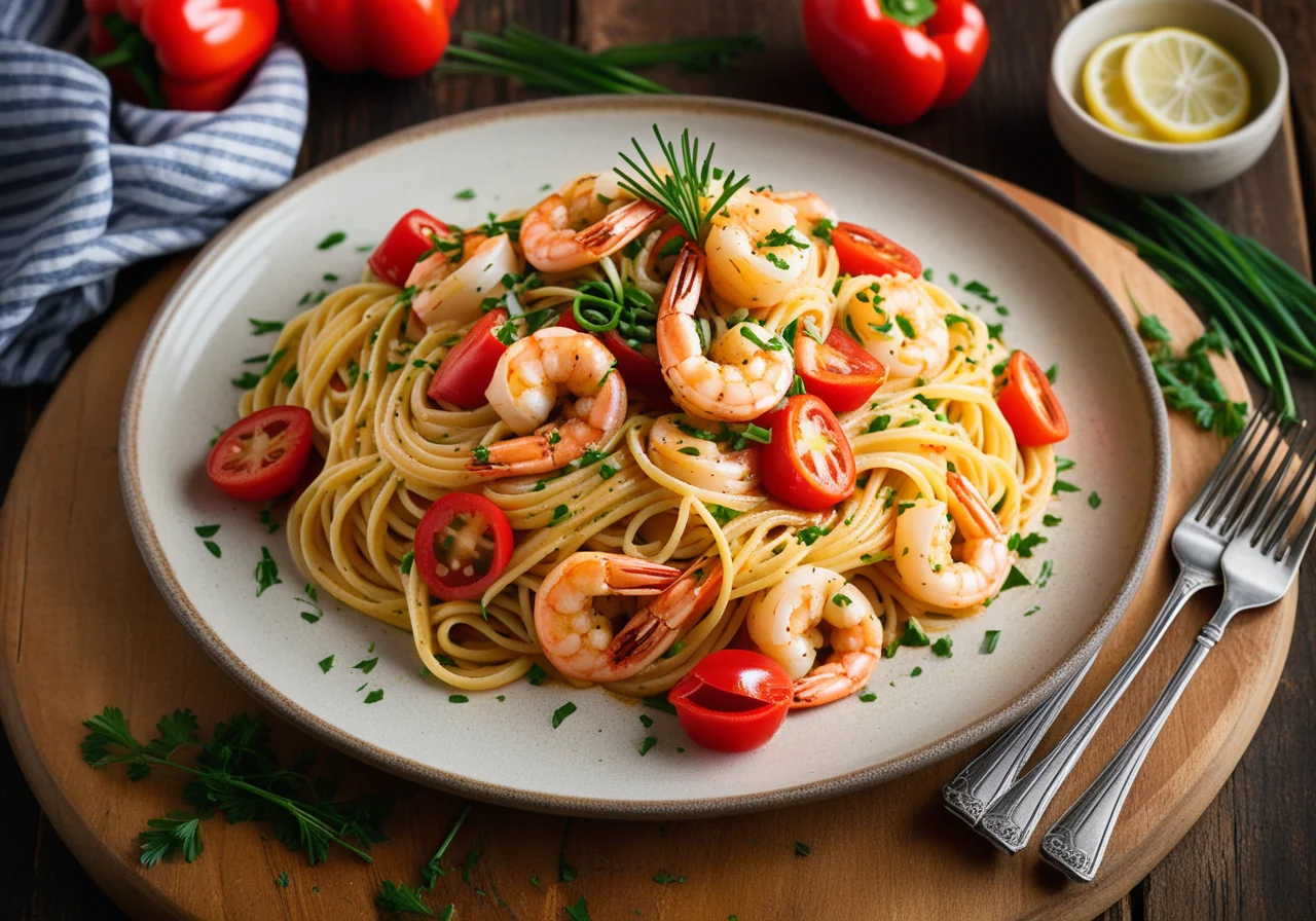 Spaghetti with Vegetable Shrimp Sauce